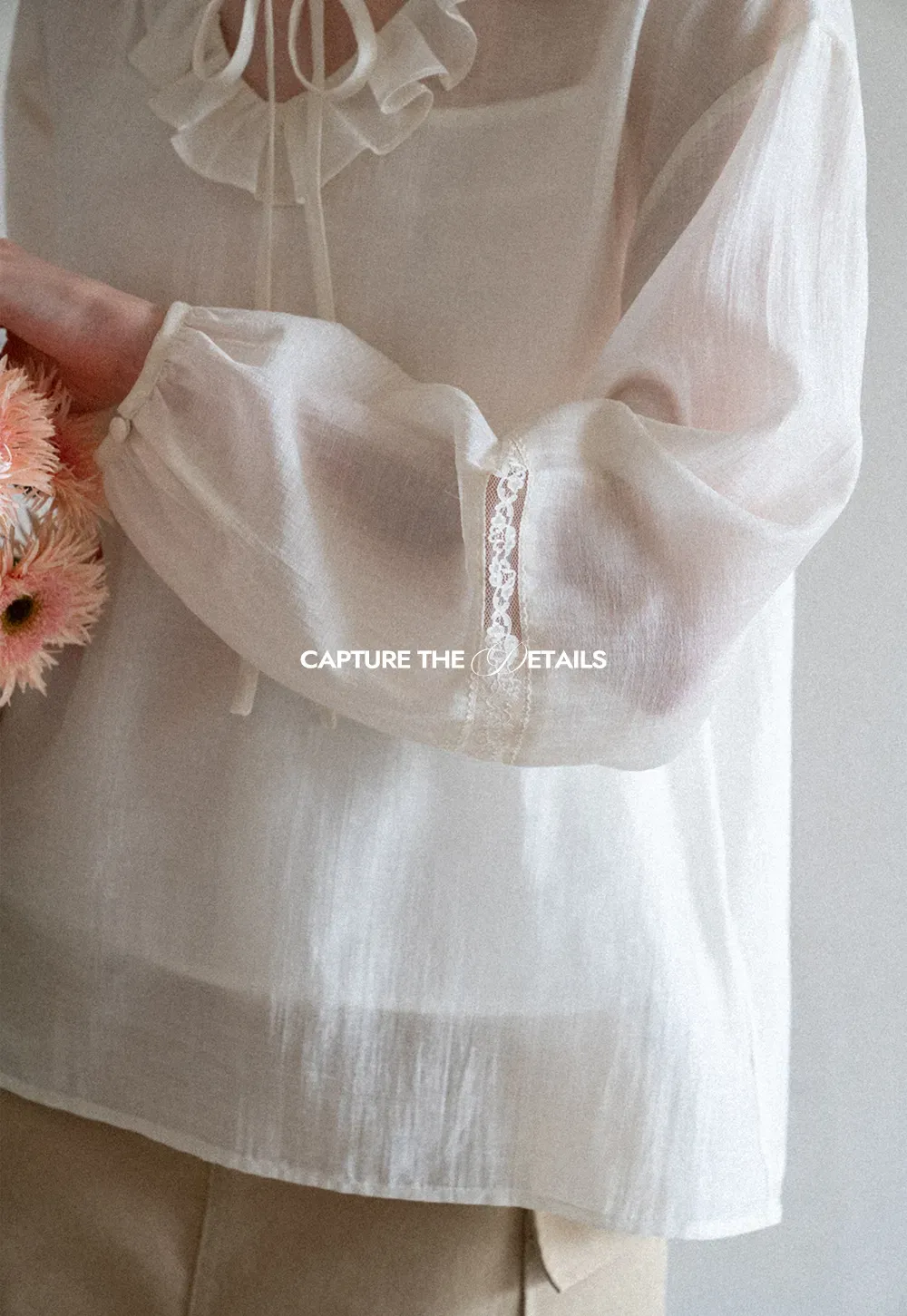 Ruffled Collar Lace Trim Long Sleeve Shirt