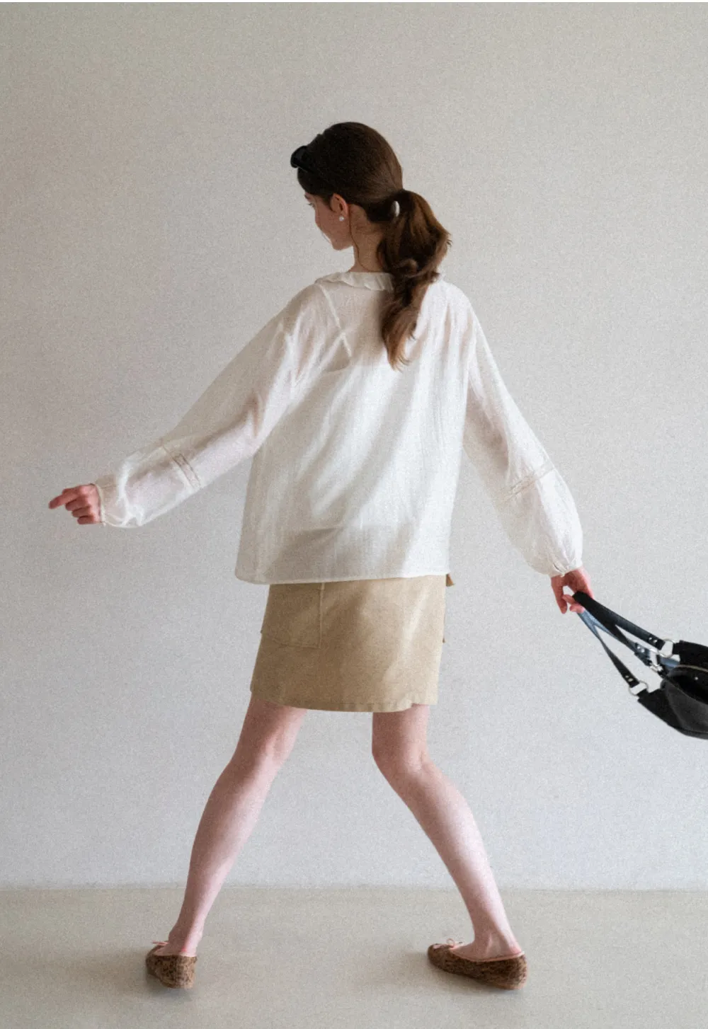 Ruffled Collar Lace Trim Long Sleeve Shirt