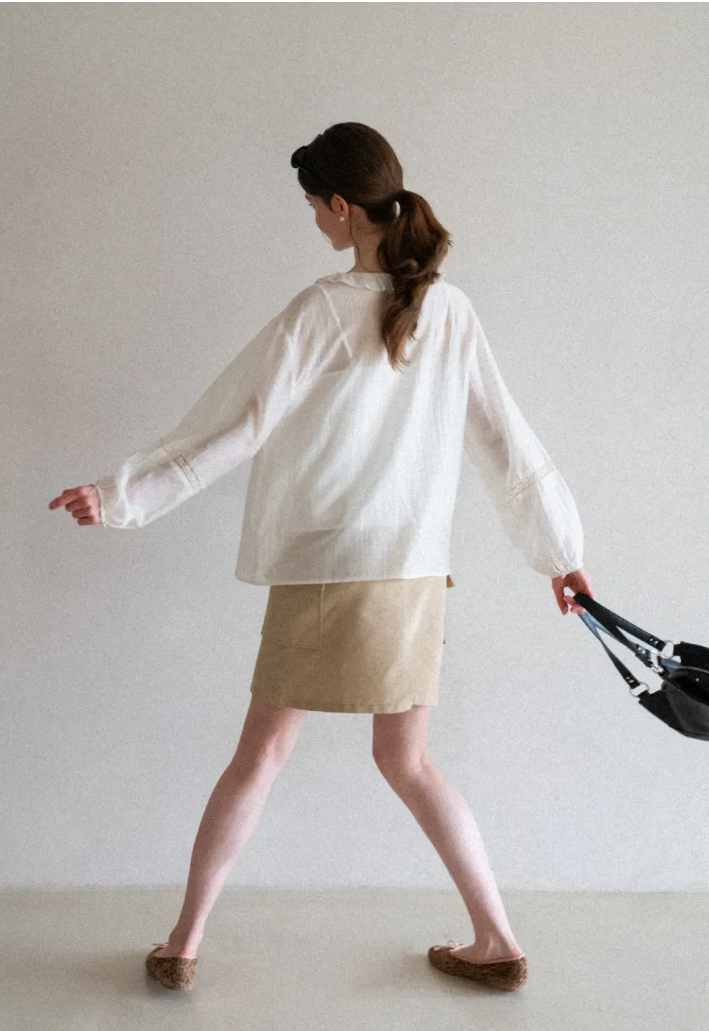 Ruffled Collar Lace Trim Long Sleeve Shirt
