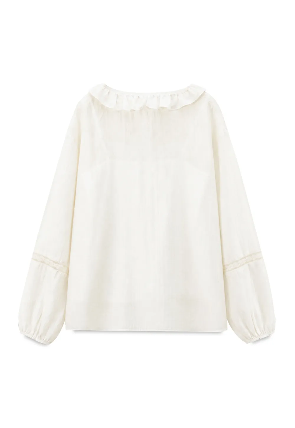 Ruffled Collar Lace Trim Long Sleeve Shirt