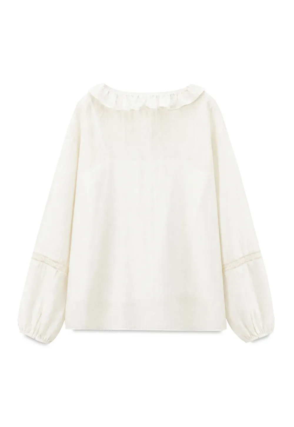 Ruffled Collar Lace Trim Long Sleeve Shirt