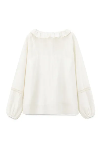 Ruffled Collar Lace Trim Long Sleeve Shirt