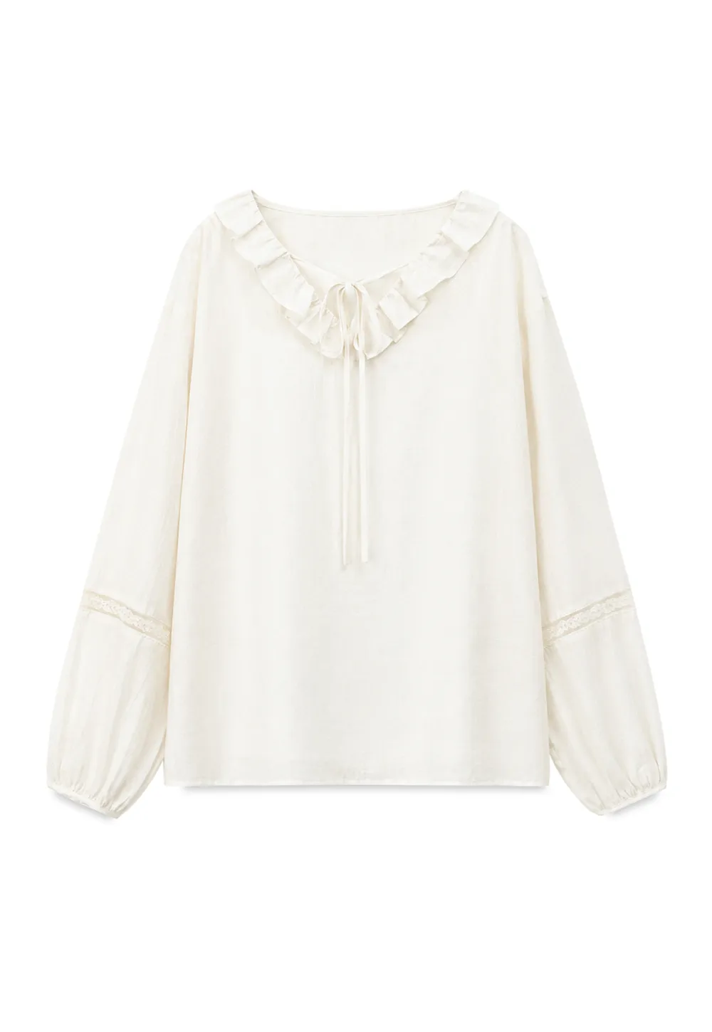 Ruffled Collar Lace Trim Long Sleeve Shirt