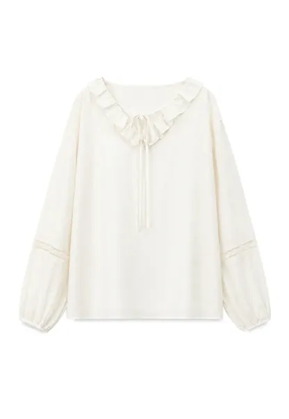 Ruffled Collar Lace Trim Long Sleeve Shirt