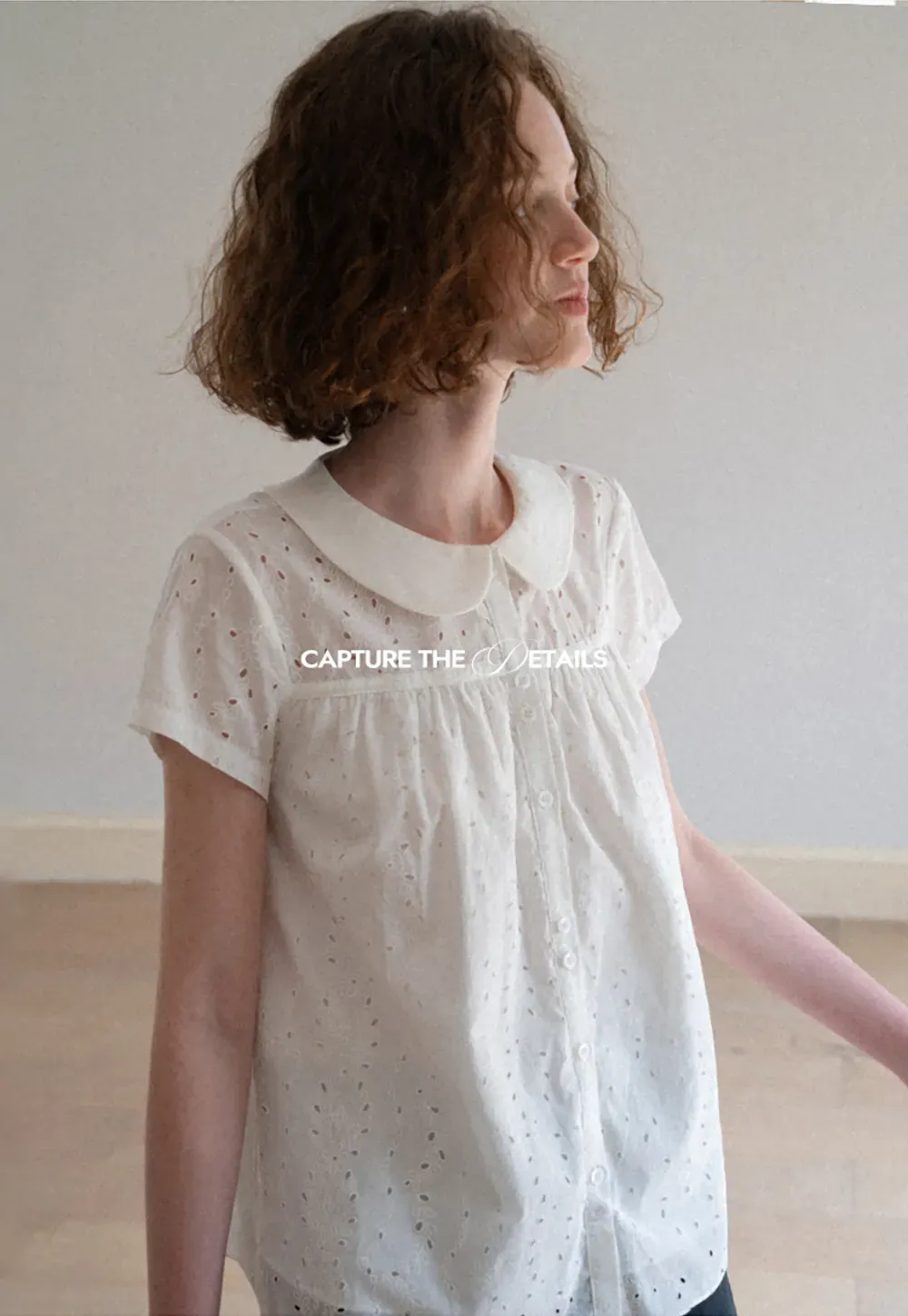 Eyelet Lace Peter Pan Collar Short Sleeve Shirt
