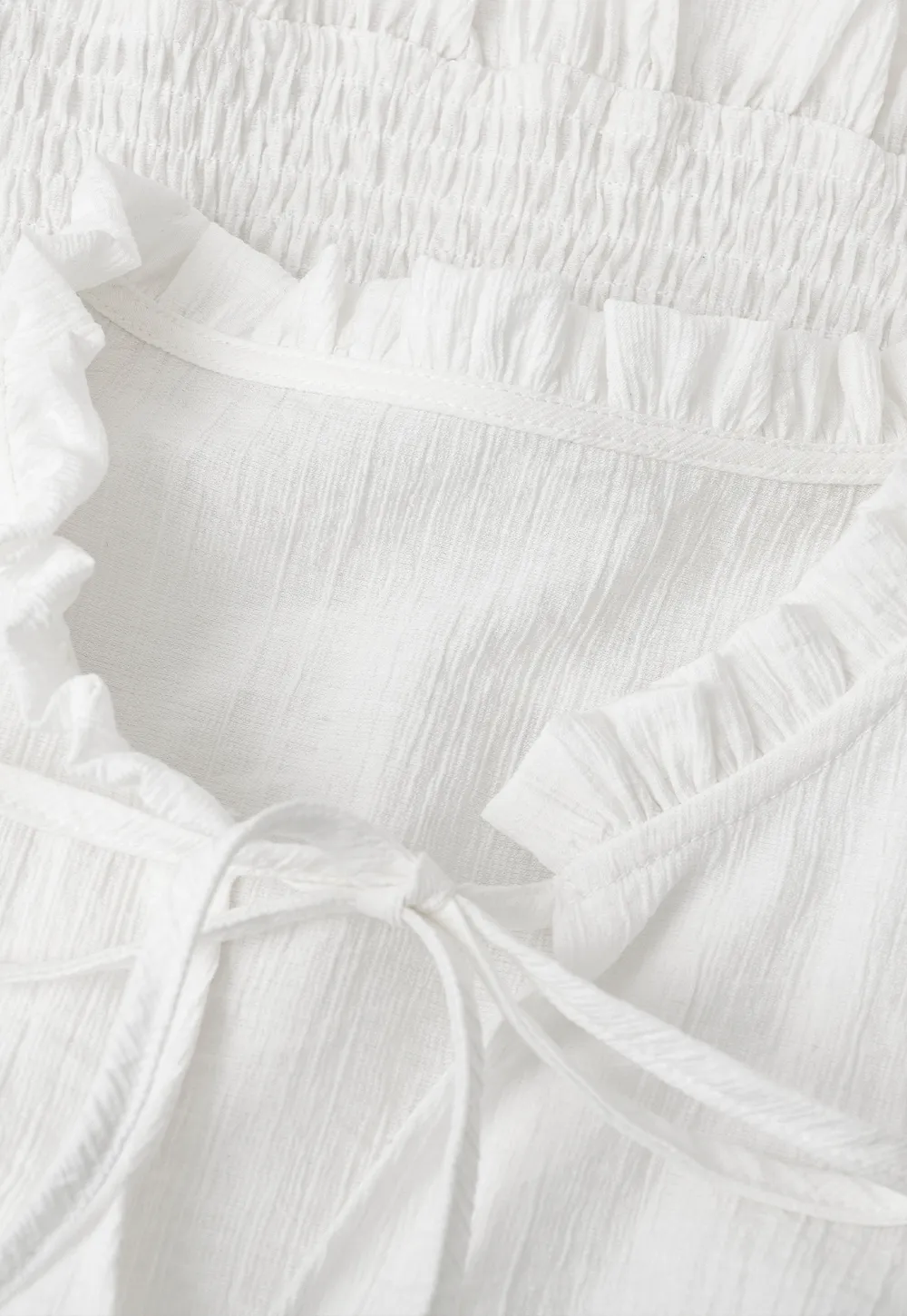 Ruffled Collar Short Sleeve Shirt with Tie Front Detail