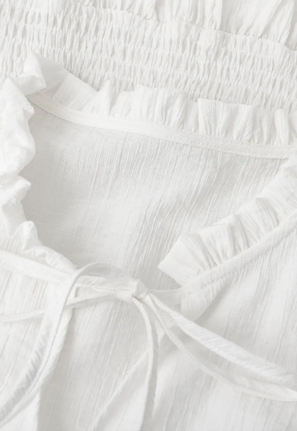 Ruffled Collar Short Sleeve Shirt with Tie Front Detail