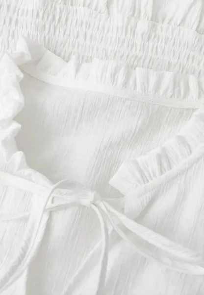 Ruffled Collar Short Sleeve Shirt with Tie Front Detail