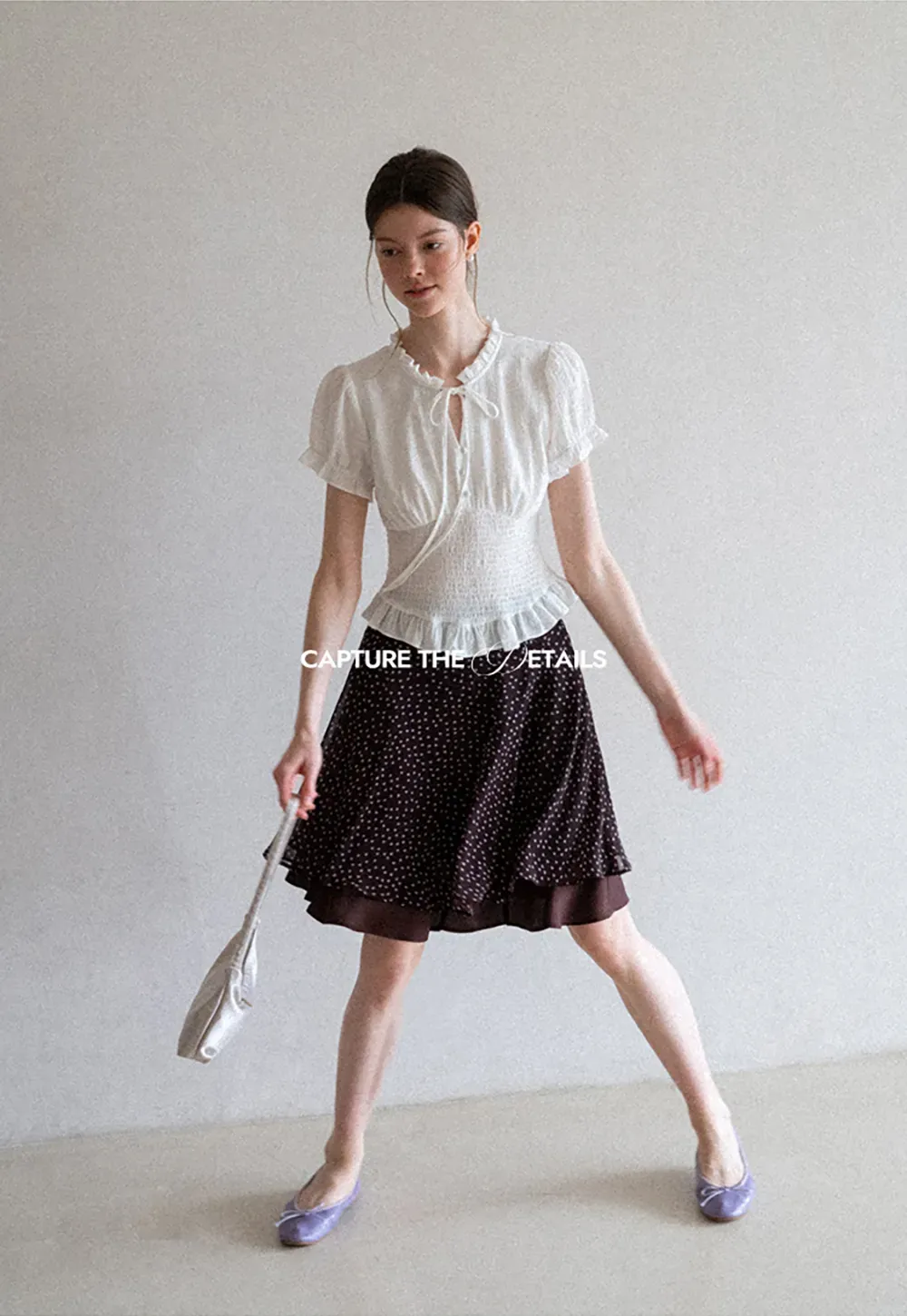 Ruffled Collar Short Sleeve Shirt with Tie Front Detail