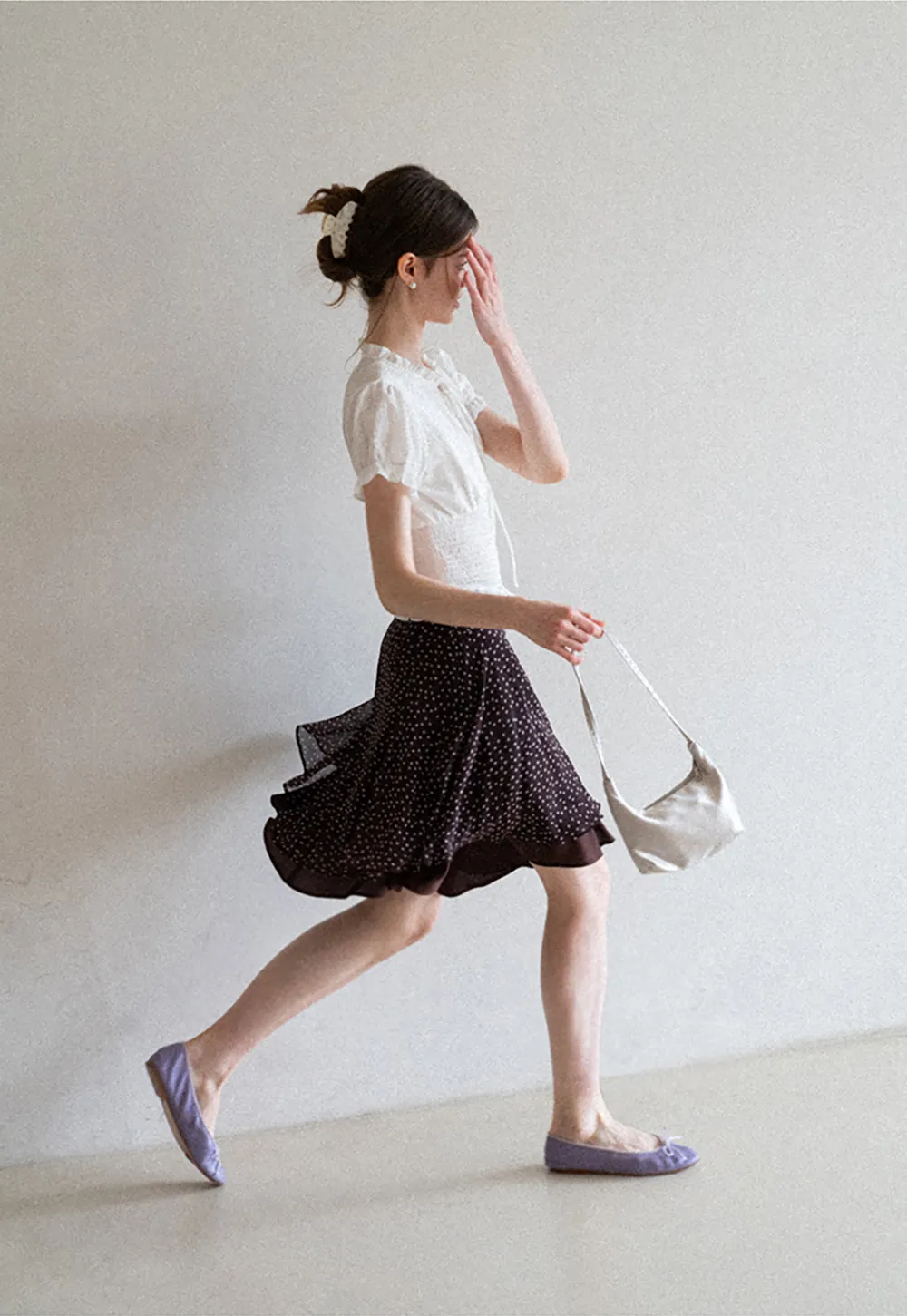 Ruffled Collar Short Sleeve Shirt with Tie Front Detail