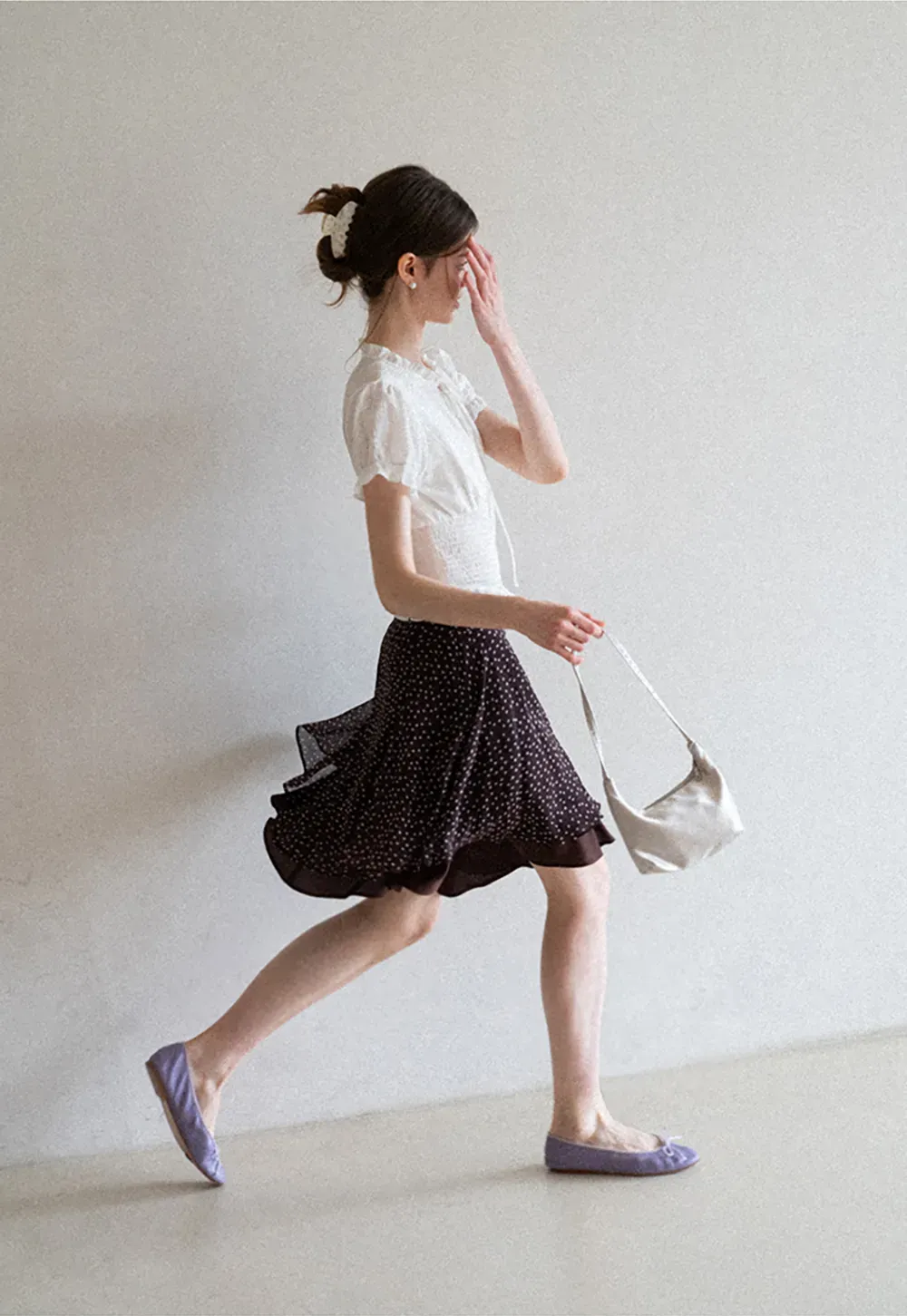 Ruffled Collar Short Sleeve Shirt with Tie Front Detail