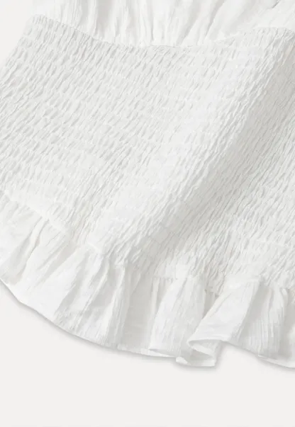 Ruffled Collar Short Sleeve Shirt with Tie Front Detail