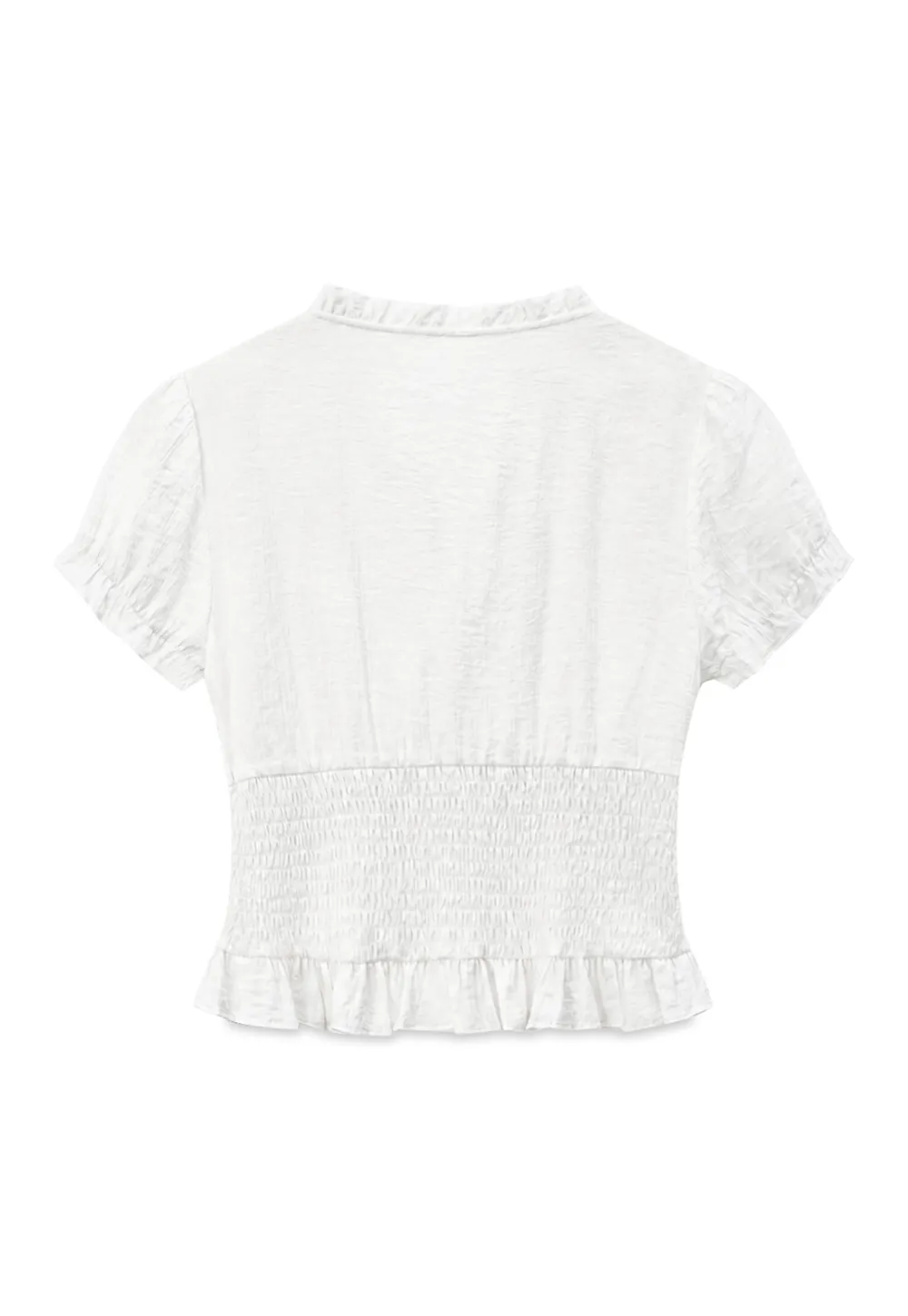 Ruffled Collar Short Sleeve Shirt with Tie Front Detail