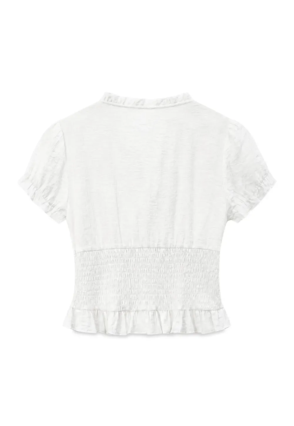 Ruffled Collar Short Sleeve Shirt with Tie Front Detail