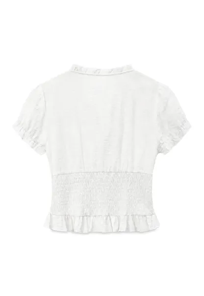 Ruffled Collar Short Sleeve Shirt with Tie Front Detail
