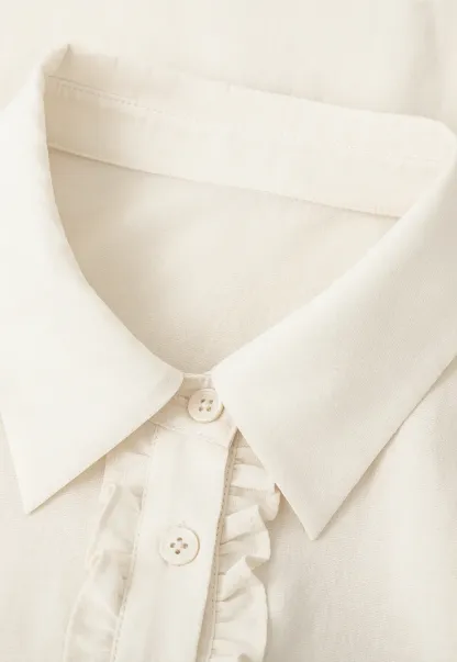 Ruffled Front Short Sleeve Collared Shirt