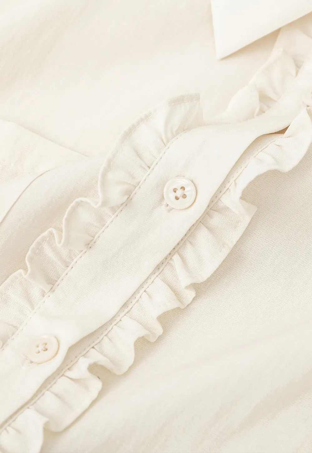 Ruffled Front Short Sleeve Collared Shirt