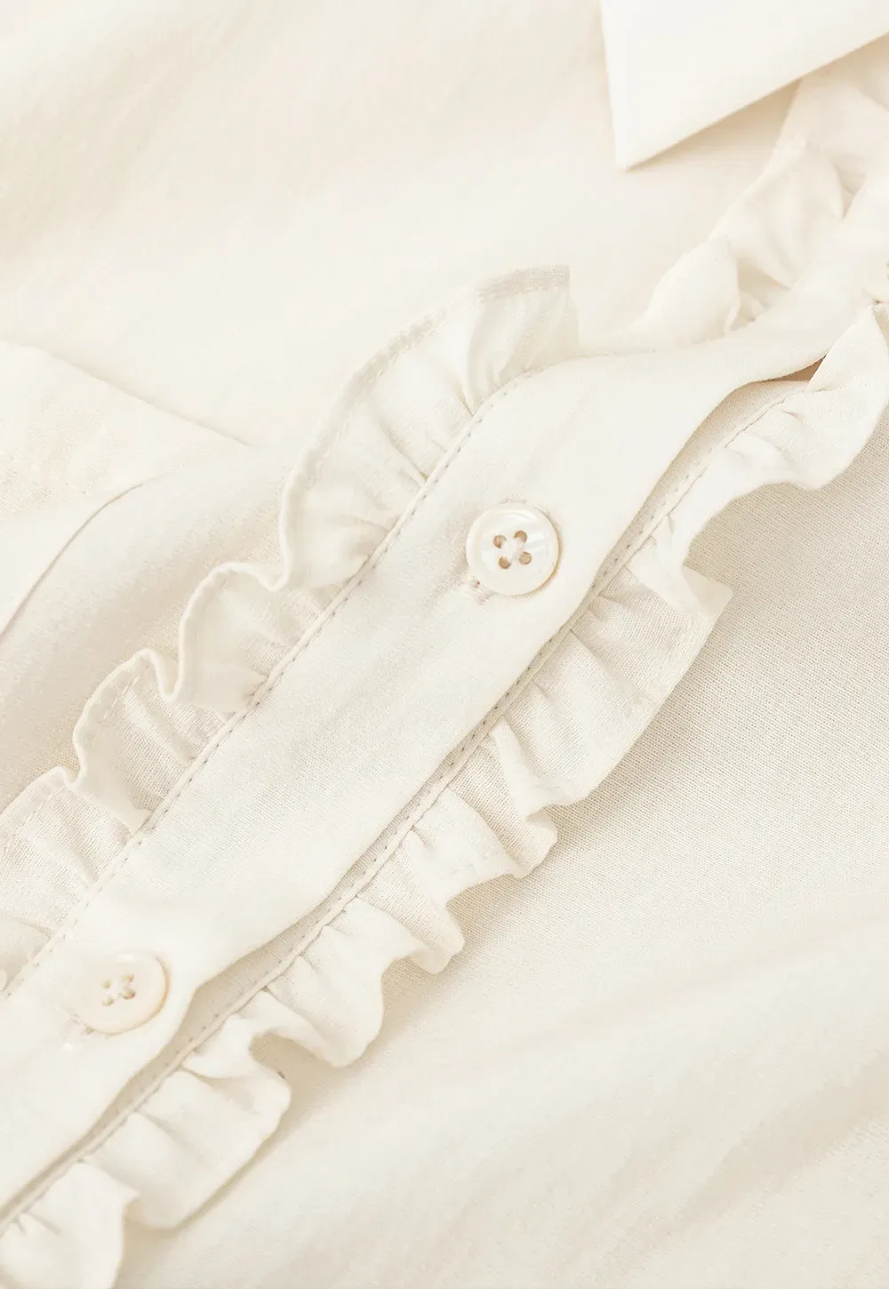 Ruffled Front Short Sleeve Collared Shirt