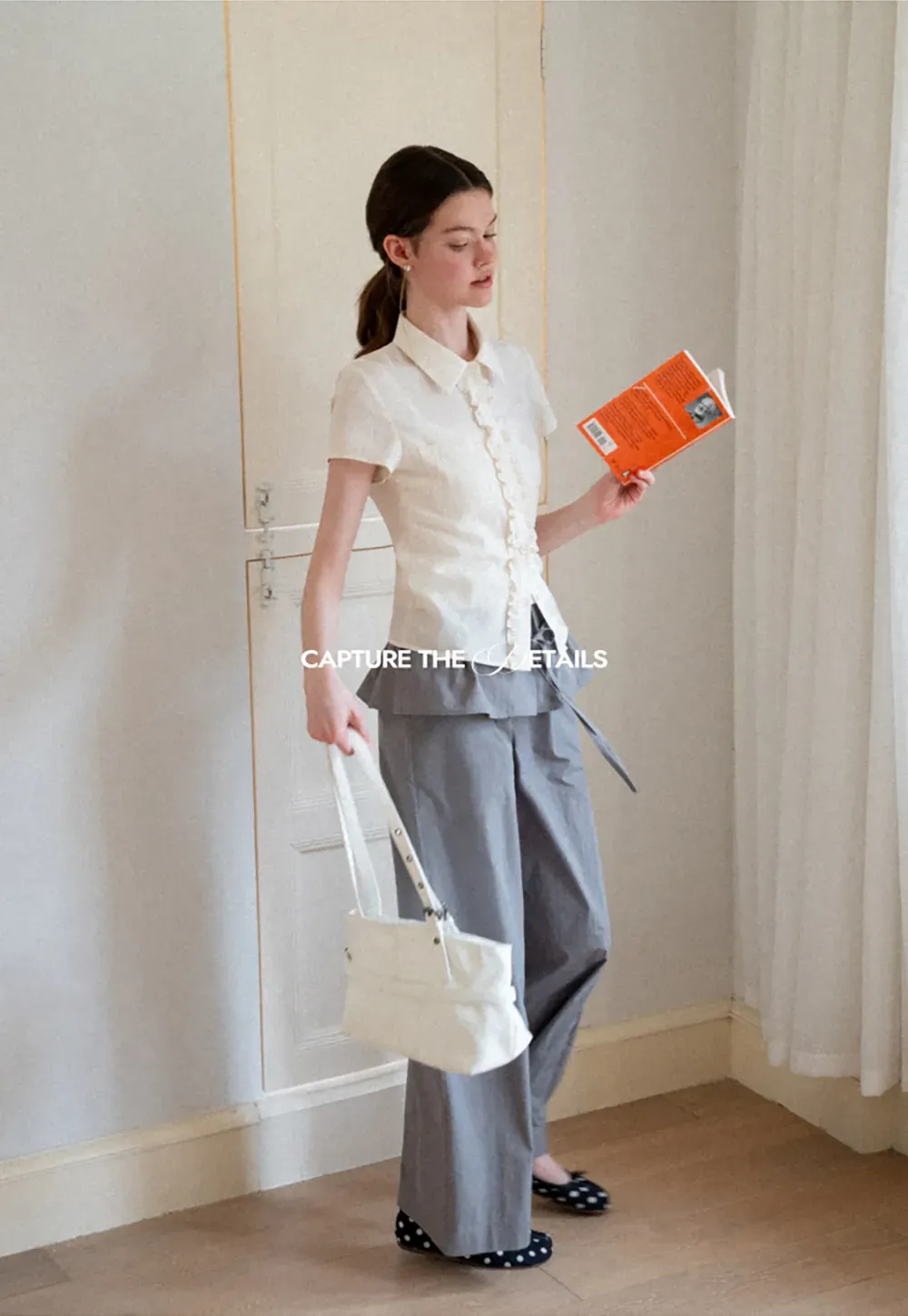 Ruffled Front Short Sleeve Collared Shirt