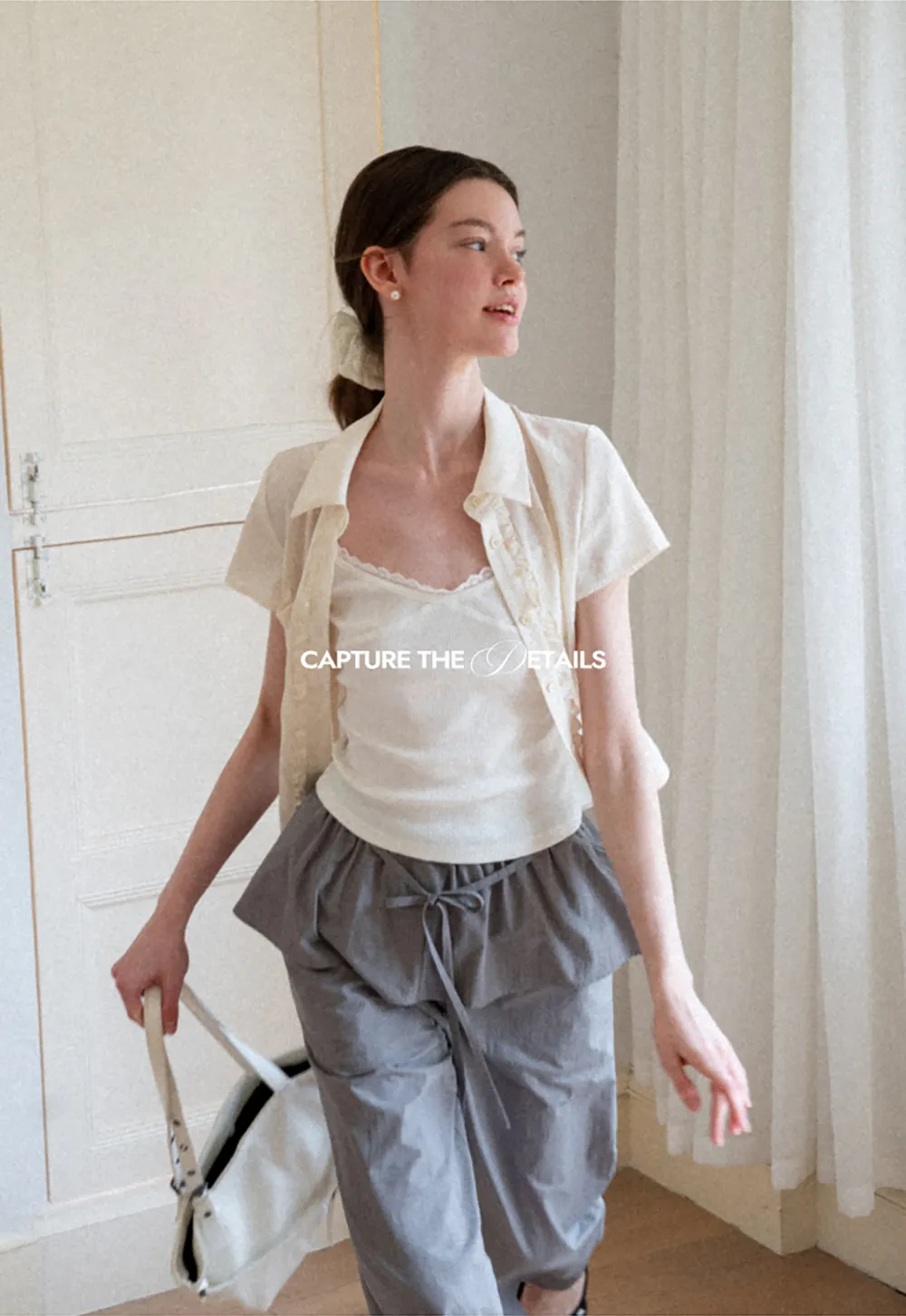 Ruffled Front Short Sleeve Collared Shirt