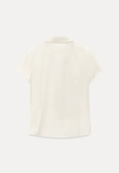 Ruffled Front Short Sleeve Collared Shirt