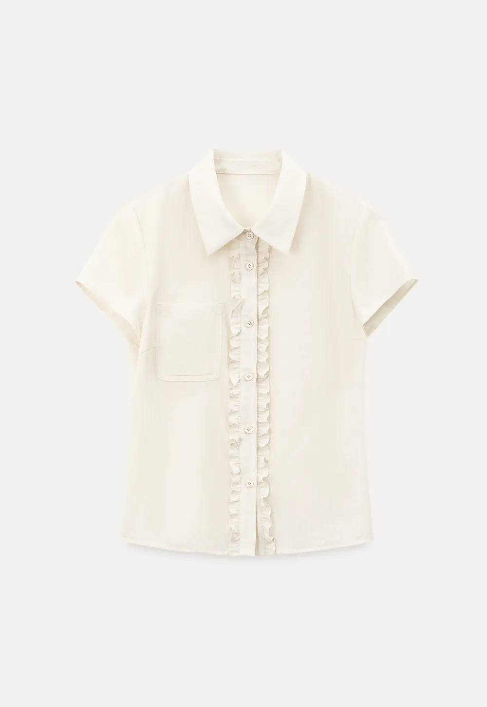 Ruffled Front Short Sleeve Collared Shirt