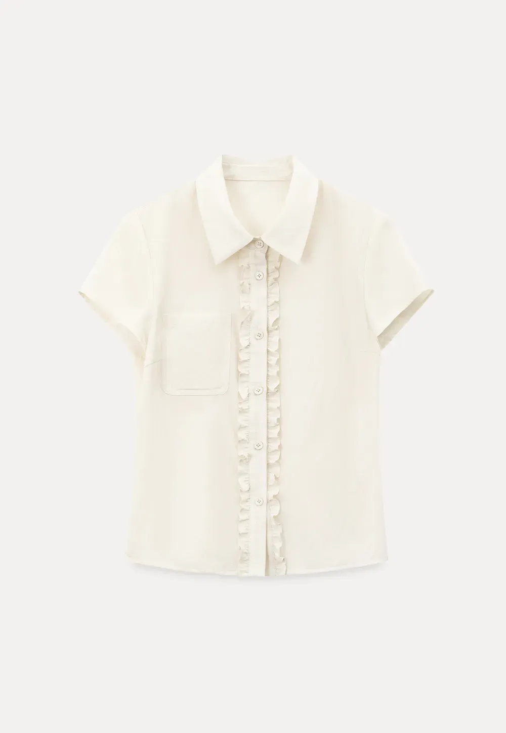 Ruffled Front Short Sleeve Collared Shirt