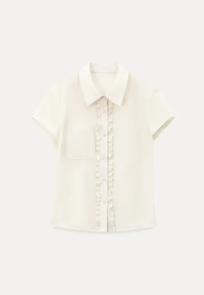 Ruffled Front Short Sleeve Collared Shirt