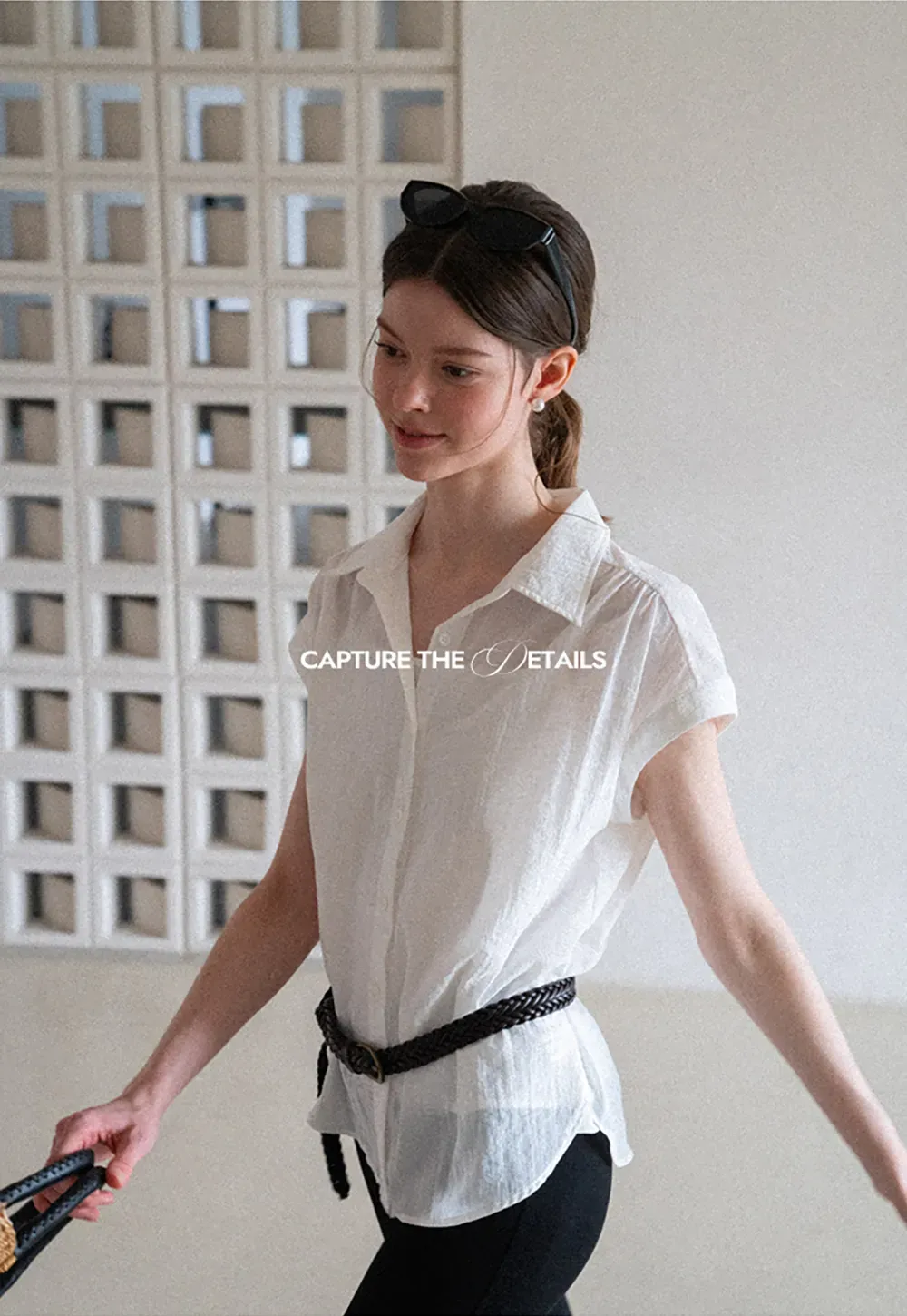 Short Sleeve Button Down Shirt with Braided Belt Detail