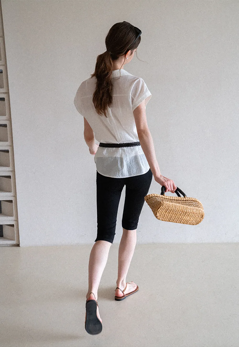 Short Sleeve Button Down Shirt with Braided Belt Detail