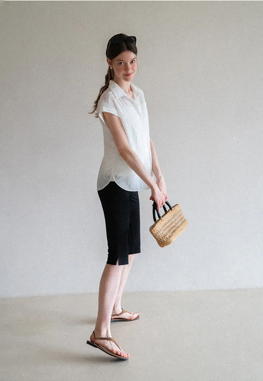 Short Sleeve Button Down Shirt with Braided Belt Detail