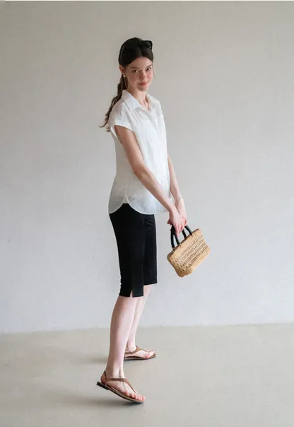 Short Sleeve Button Down Shirt with Braided Belt Detail