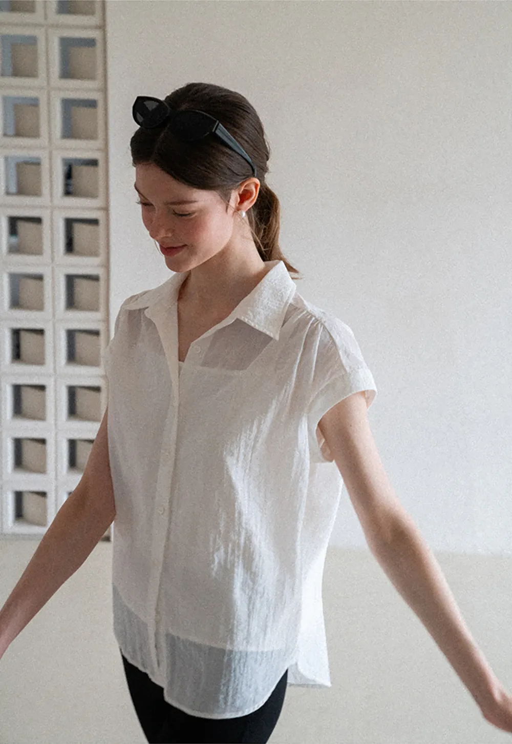 Short Sleeve Button Down Shirt with Braided Belt Detail