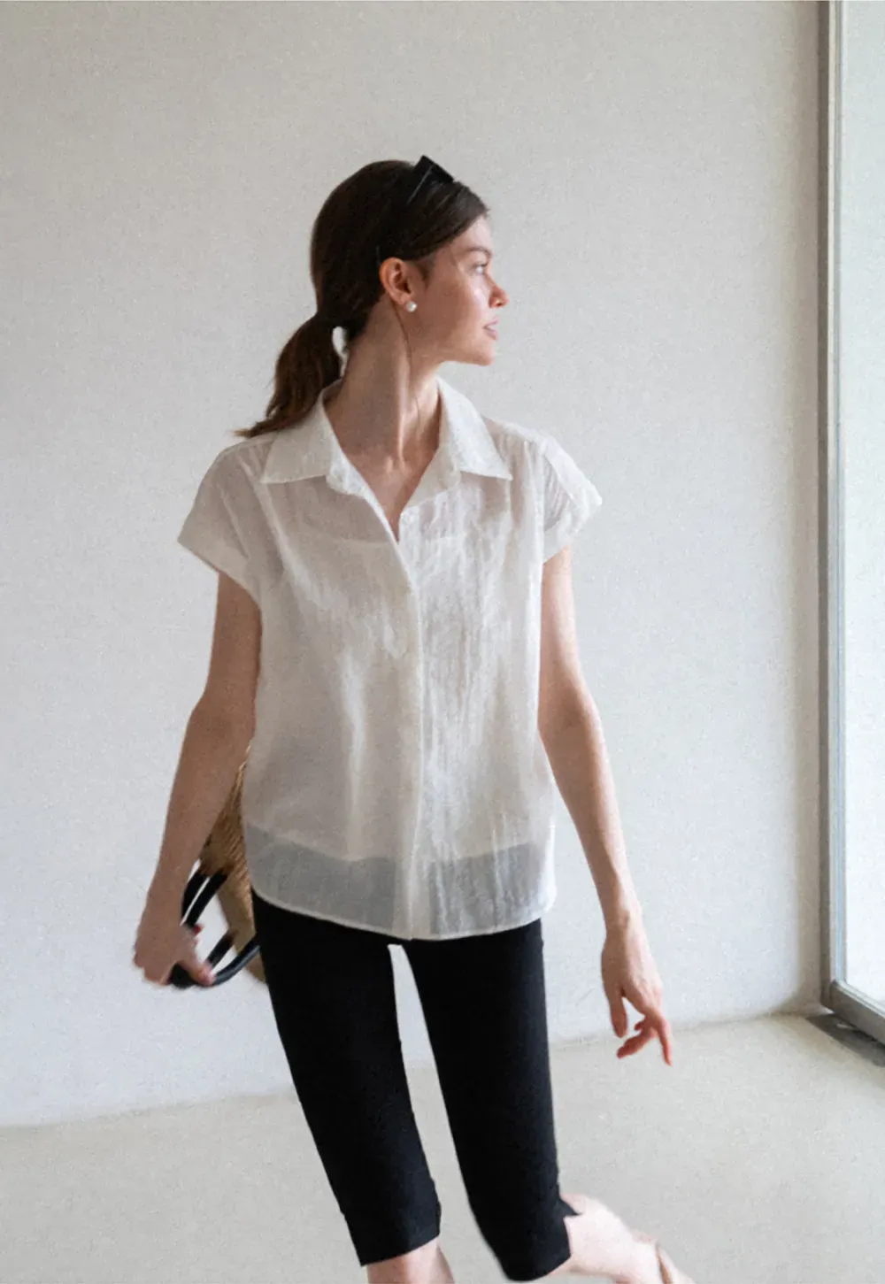 Short Sleeve Button Down Shirt with Braided Belt Detail