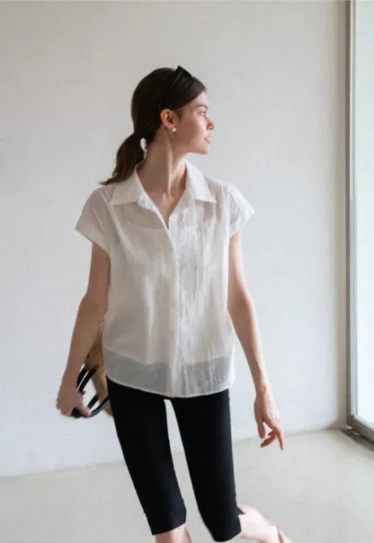 Short Sleeve Button Down Shirt with Braided Belt Detail