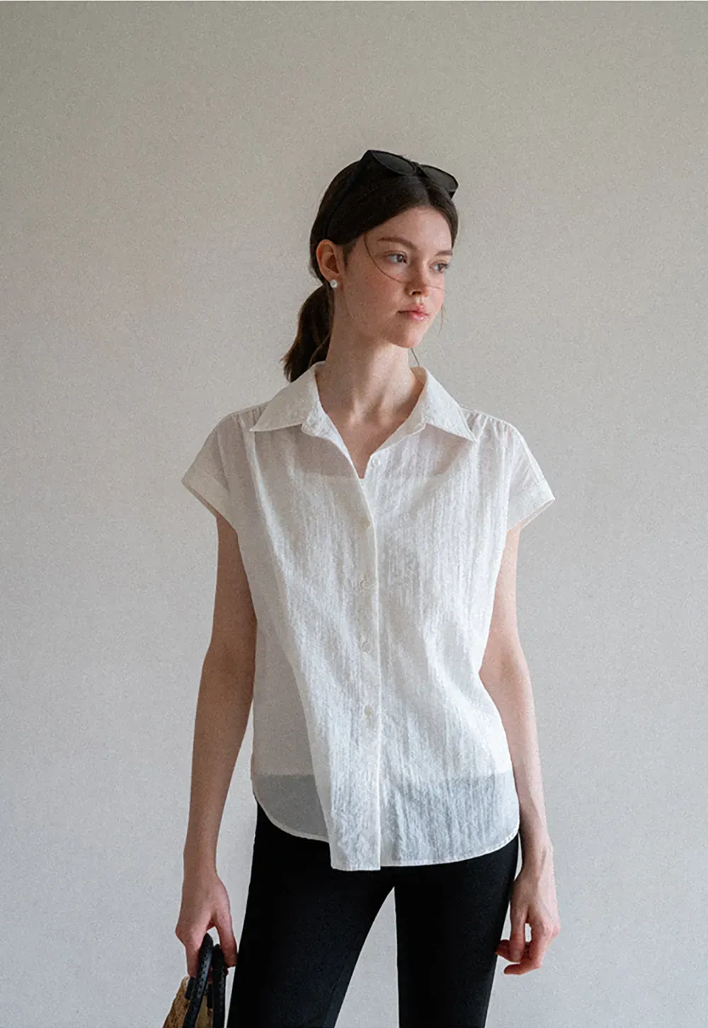 Short Sleeve Button Down Shirt with Braided Belt Detail