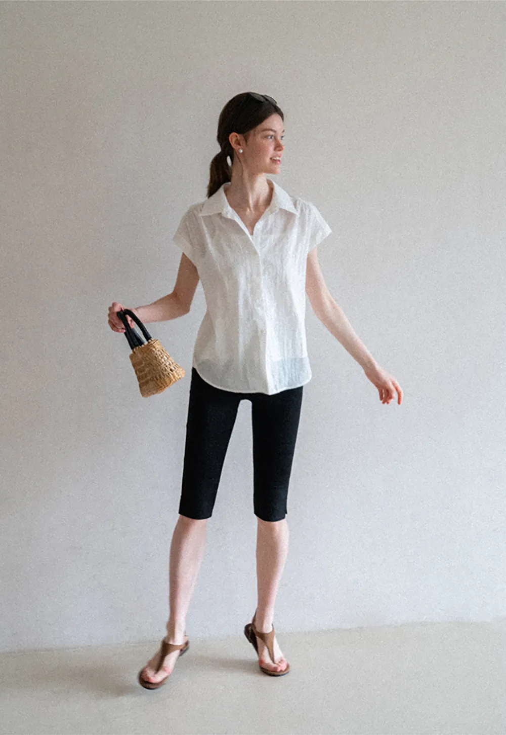 Short Sleeve Button Down Shirt with Braided Belt Detail