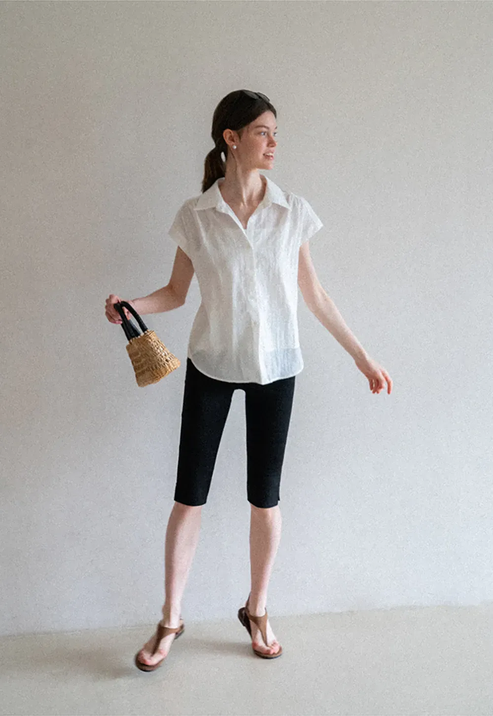 Short Sleeve Button Down Shirt with Braided Belt Detail