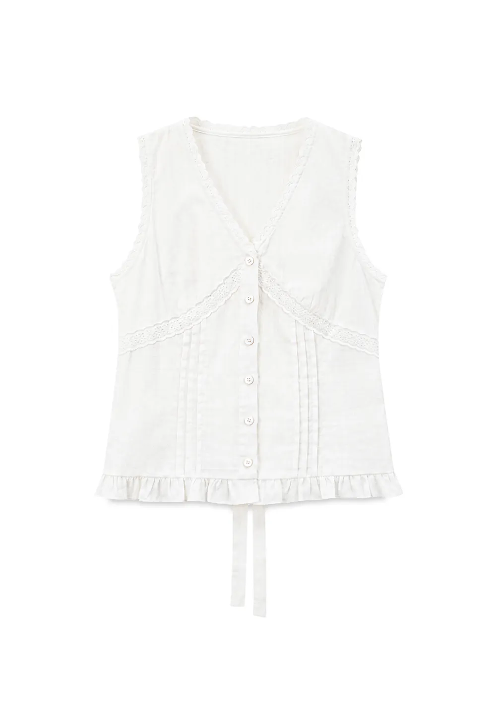 Lace Trim V Neck Sleeveless Shirt