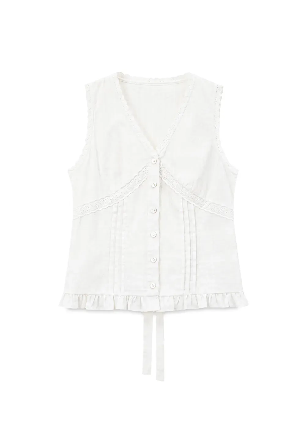 Lace Trim V Neck Sleeveless Shirt