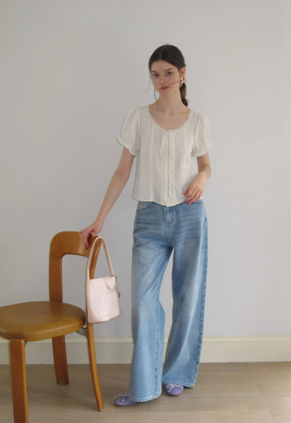 Puff Sleeve Ruffled Hem Shirt
