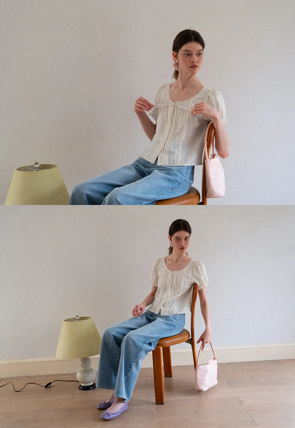 Puff Sleeve Ruffled Hem Shirt