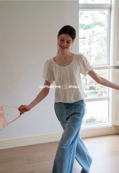 Puff Sleeve Ruffled Hem Shirt