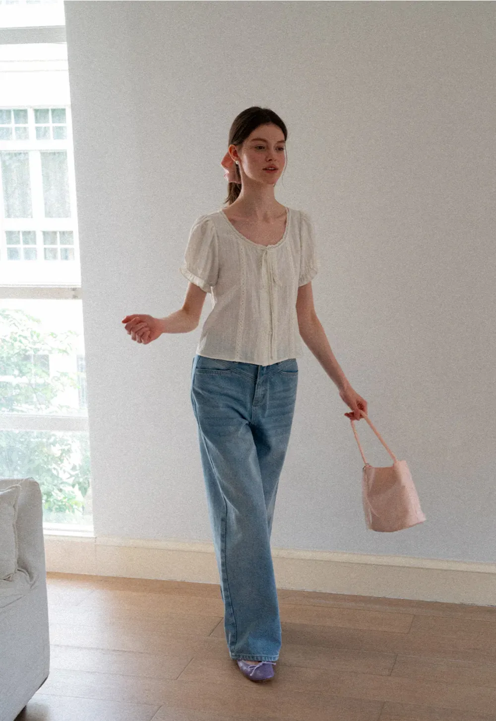 Puff Sleeve Ruffled Hem Shirt
