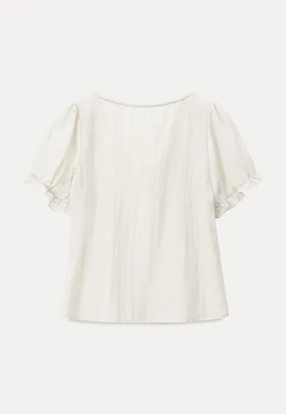 Puff Sleeve Ruffled Hem Shirt