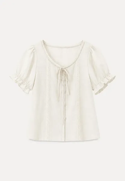 Puff Sleeve Ruffled Hem Shirt