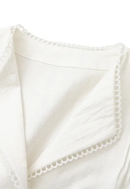 Pleated Collar Short Sleeve Shirt And High Waist Drawstring Skirt Set