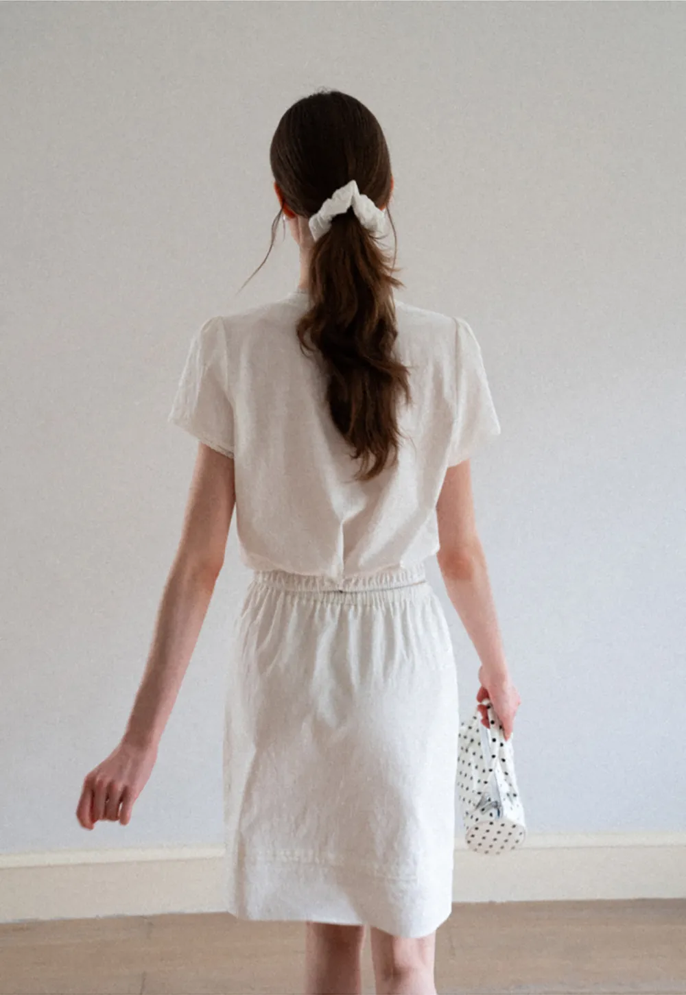 Pleated Collar Short Sleeve Shirt And High Waist Drawstring Skirt Set