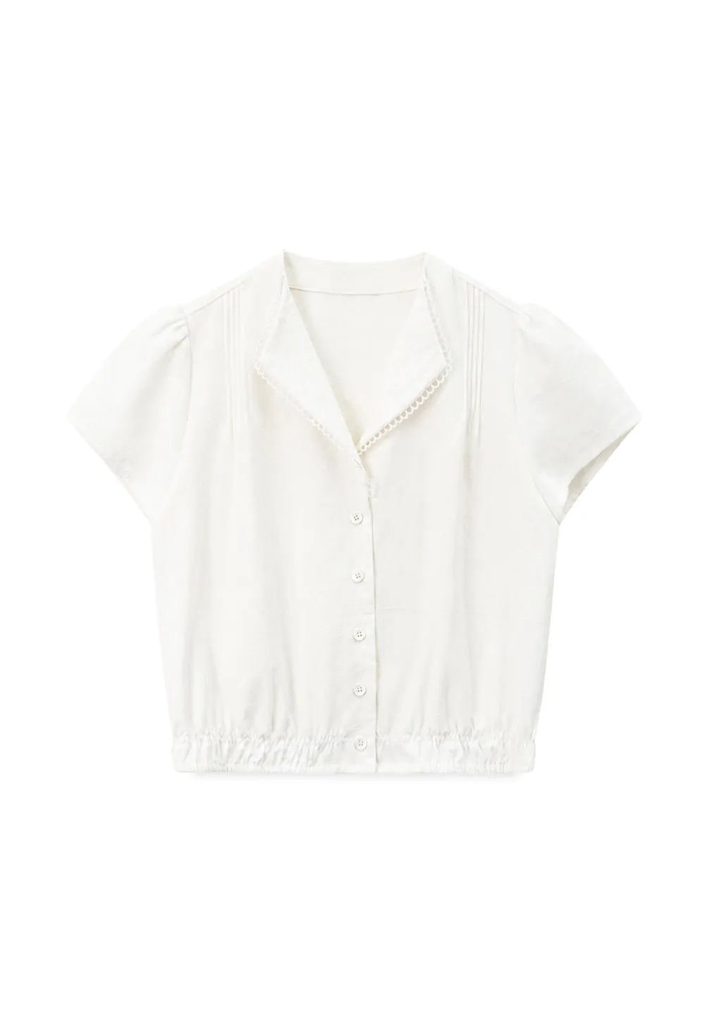 Pleated Collar Short Sleeve Shirt And High Waist Drawstring Skirt Set