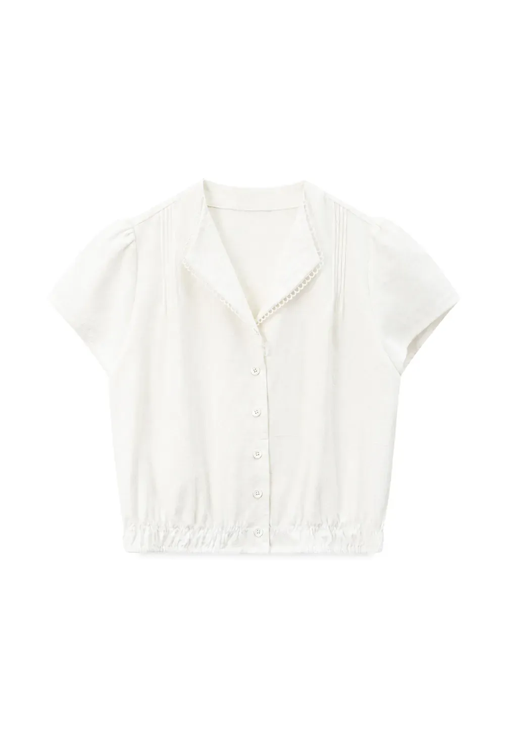 Pleated Collar Short Sleeve Shirt And High Waist Drawstring Skirt Set